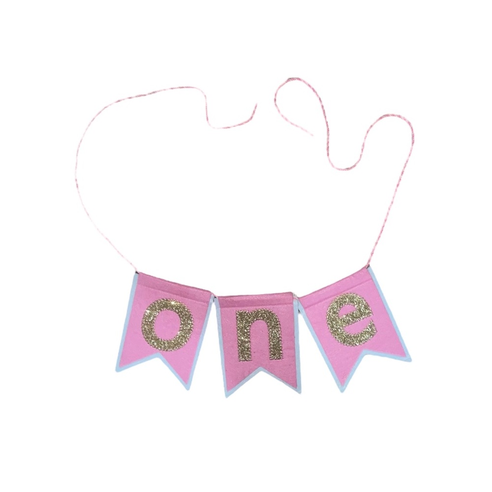 One Pink & Gold Glitter 1st Birthday Highchair Banner Party Decor